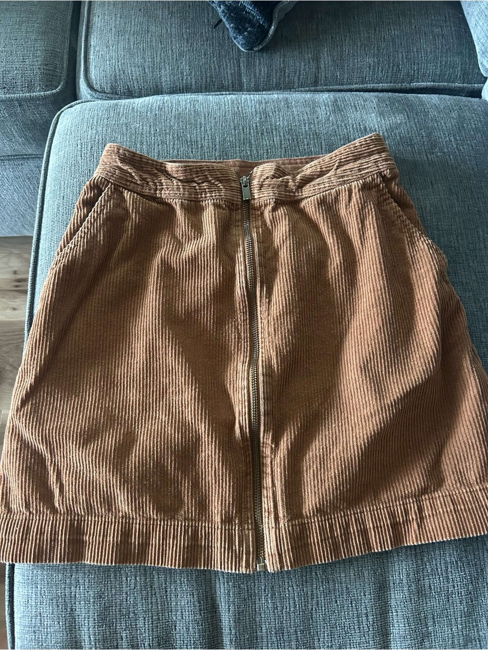GAP Corduroy Front-Zip Mini Skirt in Tan Brown
